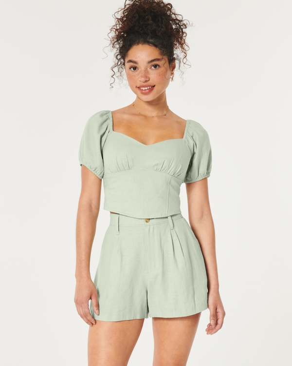 Hollister Livvy Ultra High-Rise Linen Blend Shorts, Mint Green