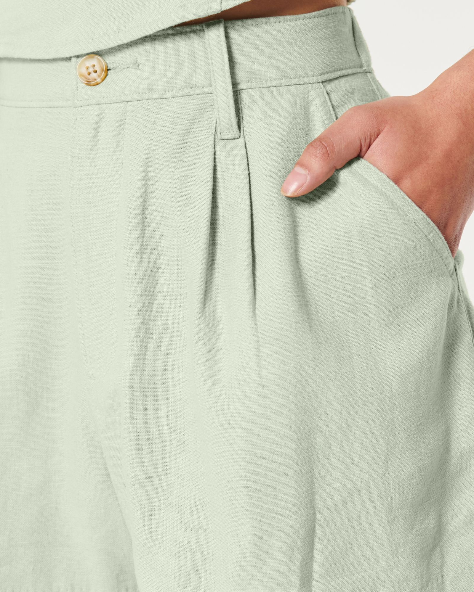 Hollister ULTRA HIGH-RISE LINEN-BLEND PAPER-BAG SHORT medium women mint