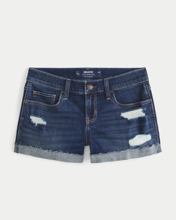 Women s Low Rise Ripped Dark Wash Denim Shorts Women s Beach Shop HollisterCo