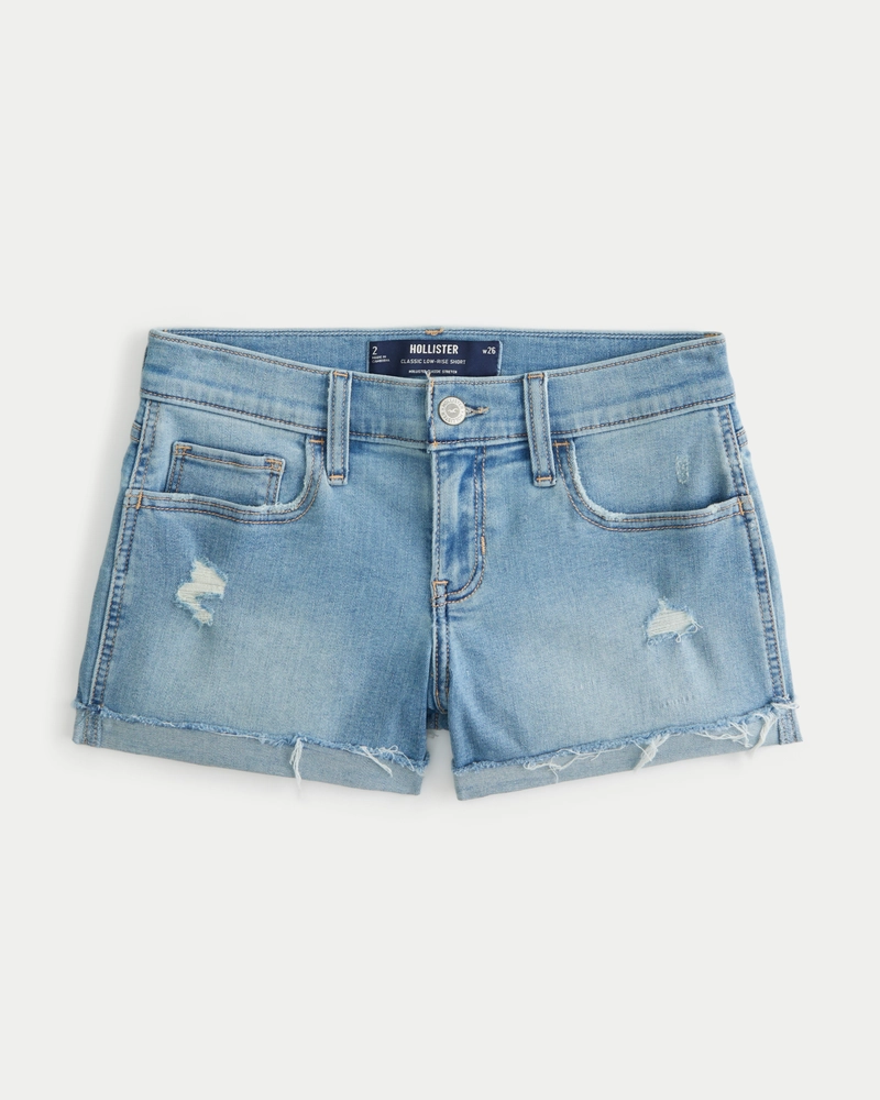Low-Rise Distressed Light Wash Denim Shorts