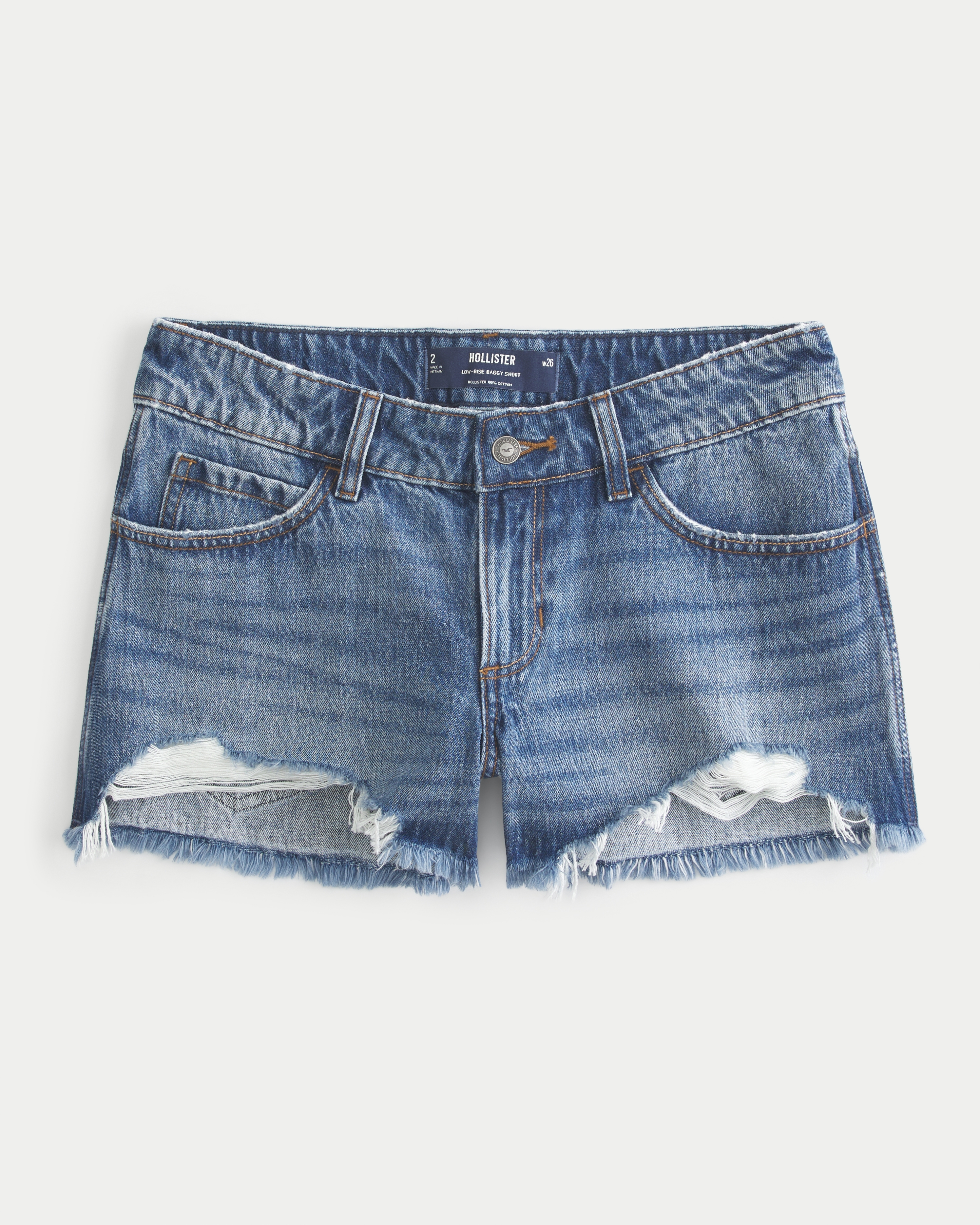 Low-Rise Medium Wash Baggy Denim Shorts