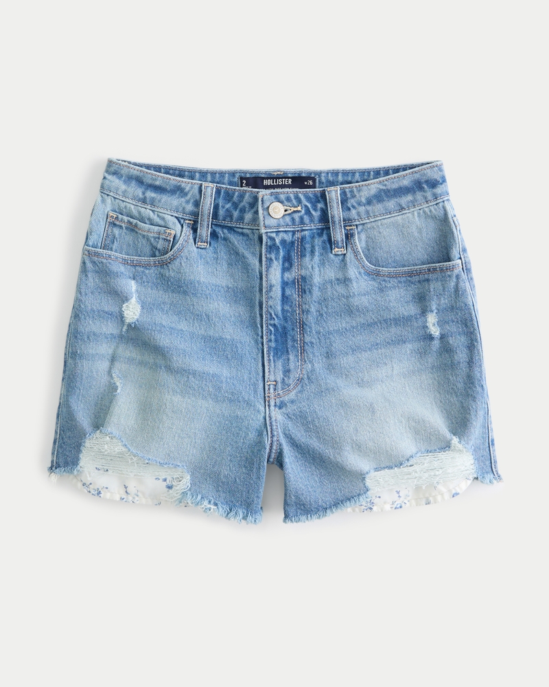 Women s Ultra High Rise Ripped Light Wash Denim Mom Shorts Women s Bottoms HollisterCo