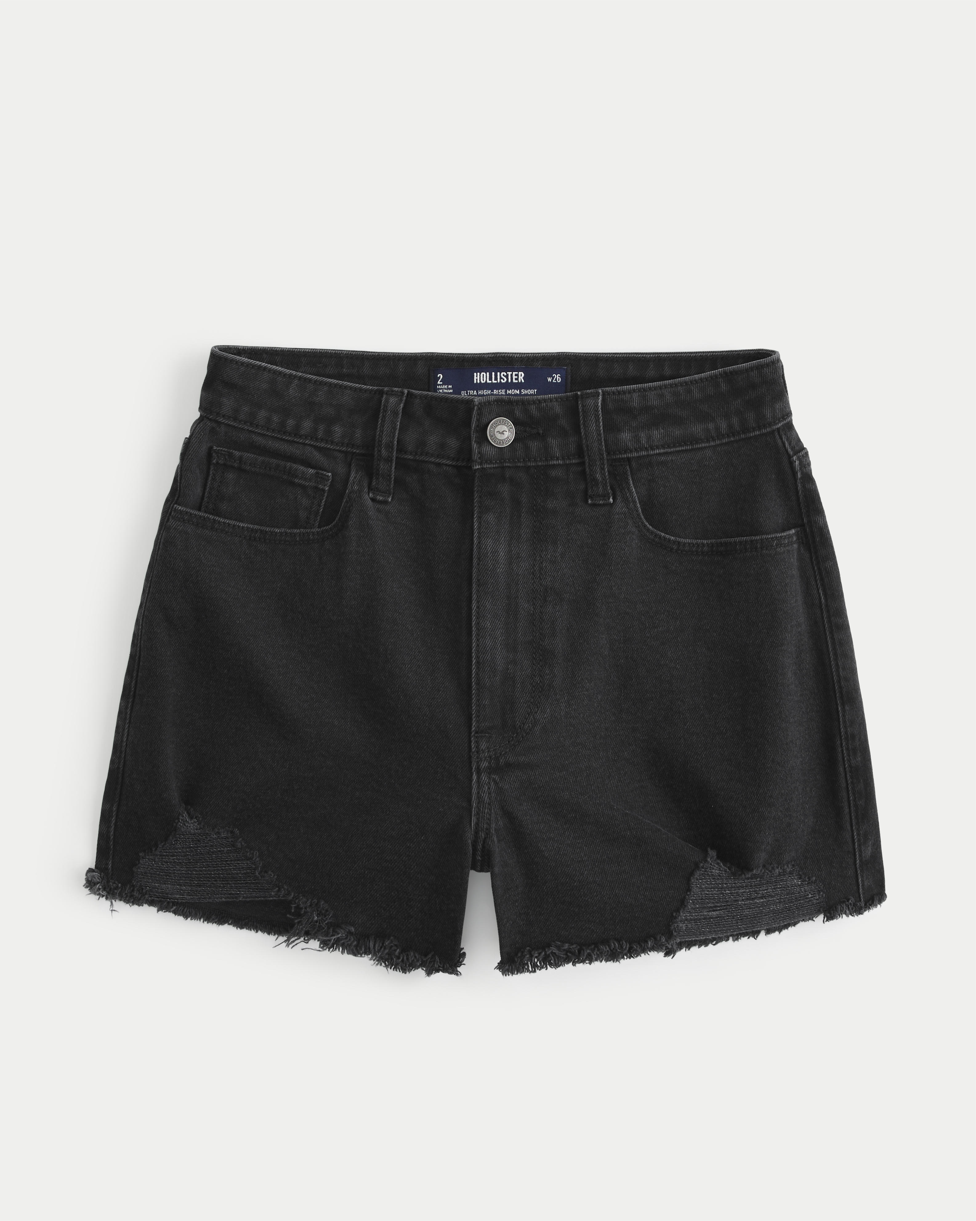 Ultra High-Rise Distressed Black Denim Mom Shorts