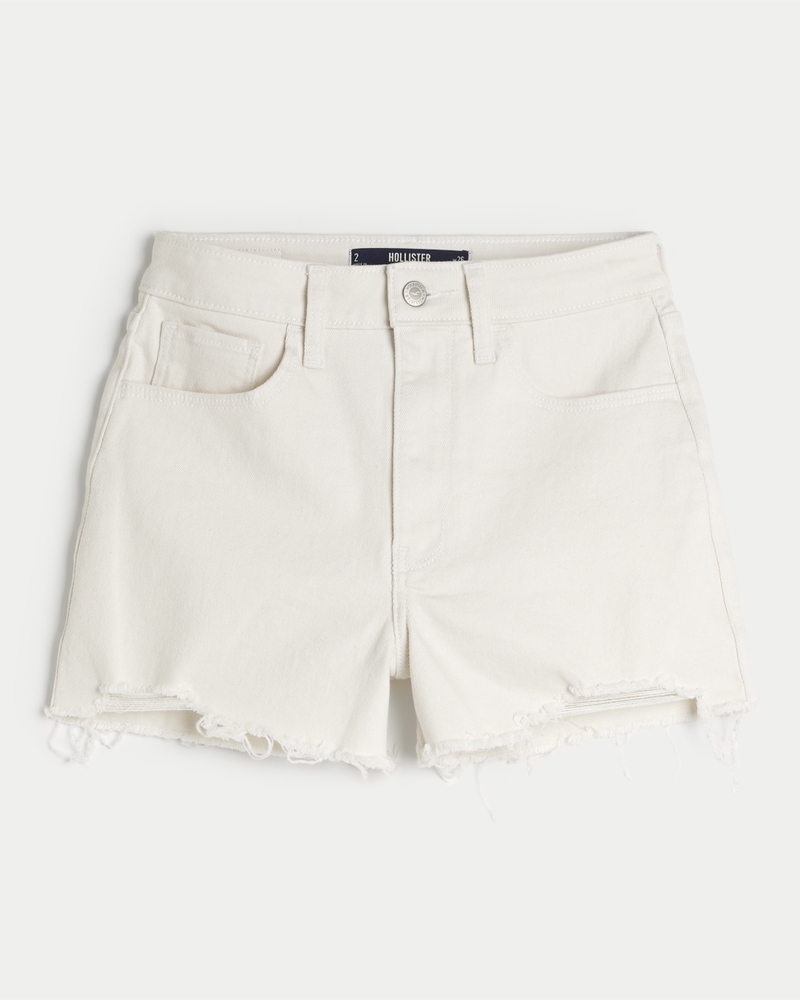 Women s Ultra High Rise White Denim Mom Shorts Women s Hollister Women s HollisterCo