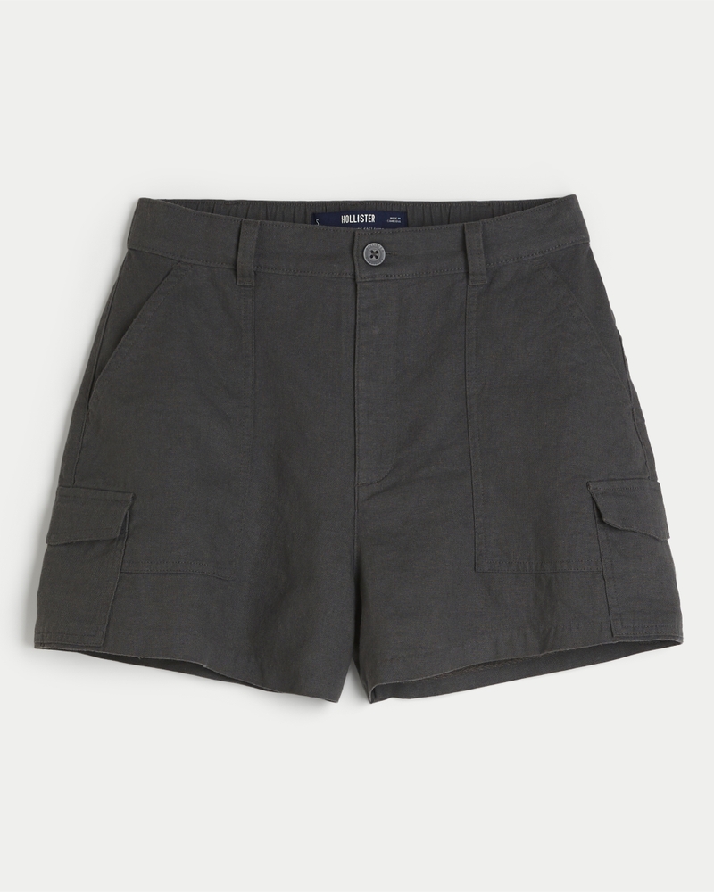 Women s Ultra High Rise Linen Blend Soft Cargo Shorts Women s Beach Shop HollisterCo