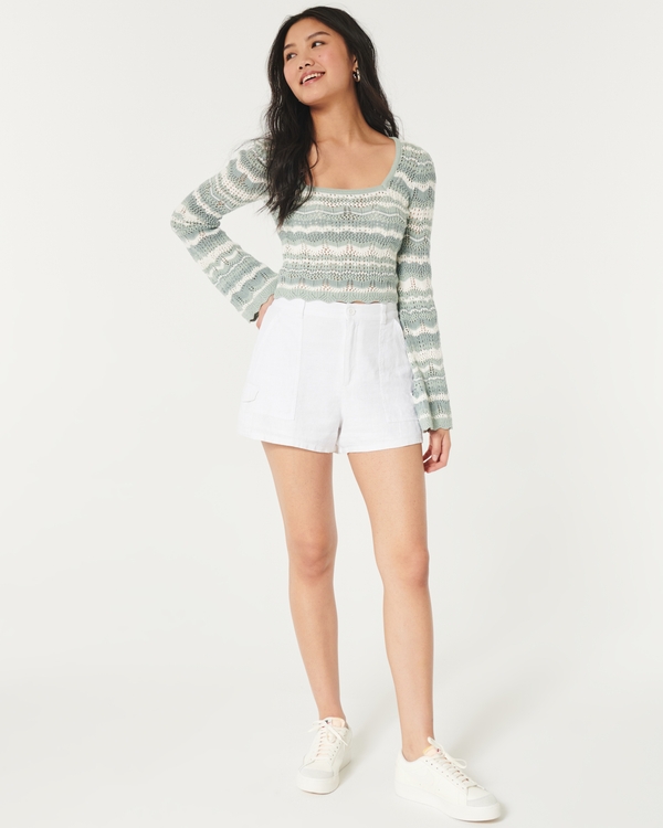 Ultra High-Rise Linen-Blend Soft Shorts, White view 2