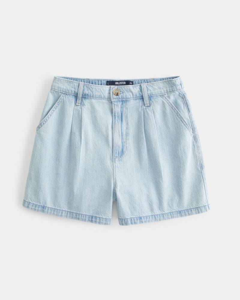 Women s Pleated Lightweight Denim Shorts in Light Wash Size XXS from Hollister