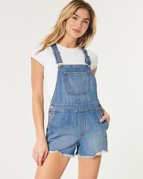 Medium Wash Denim Shortalls, Medium Wash