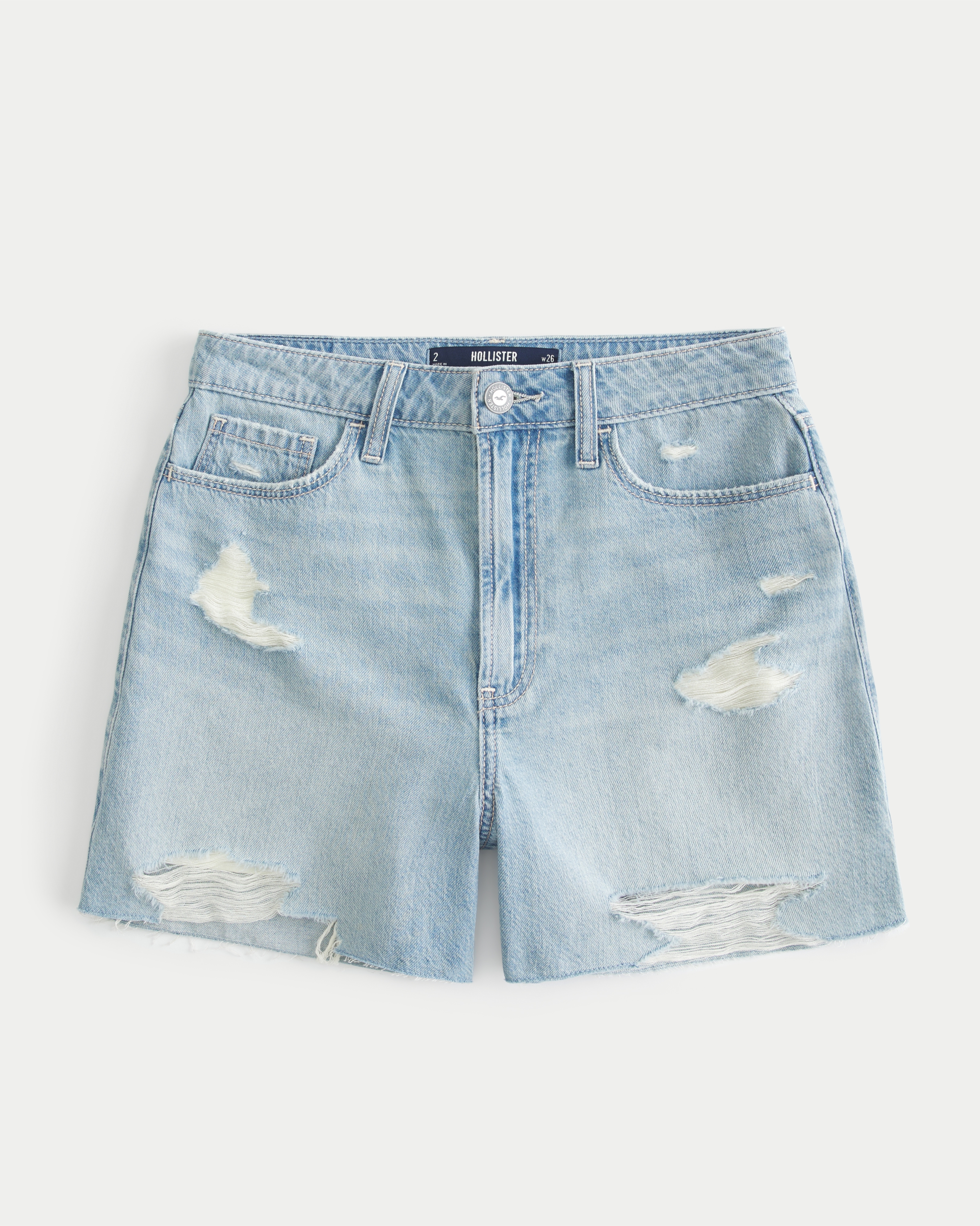 Ultra High-Rise Ripped Light Wash Denim Shorts 5"