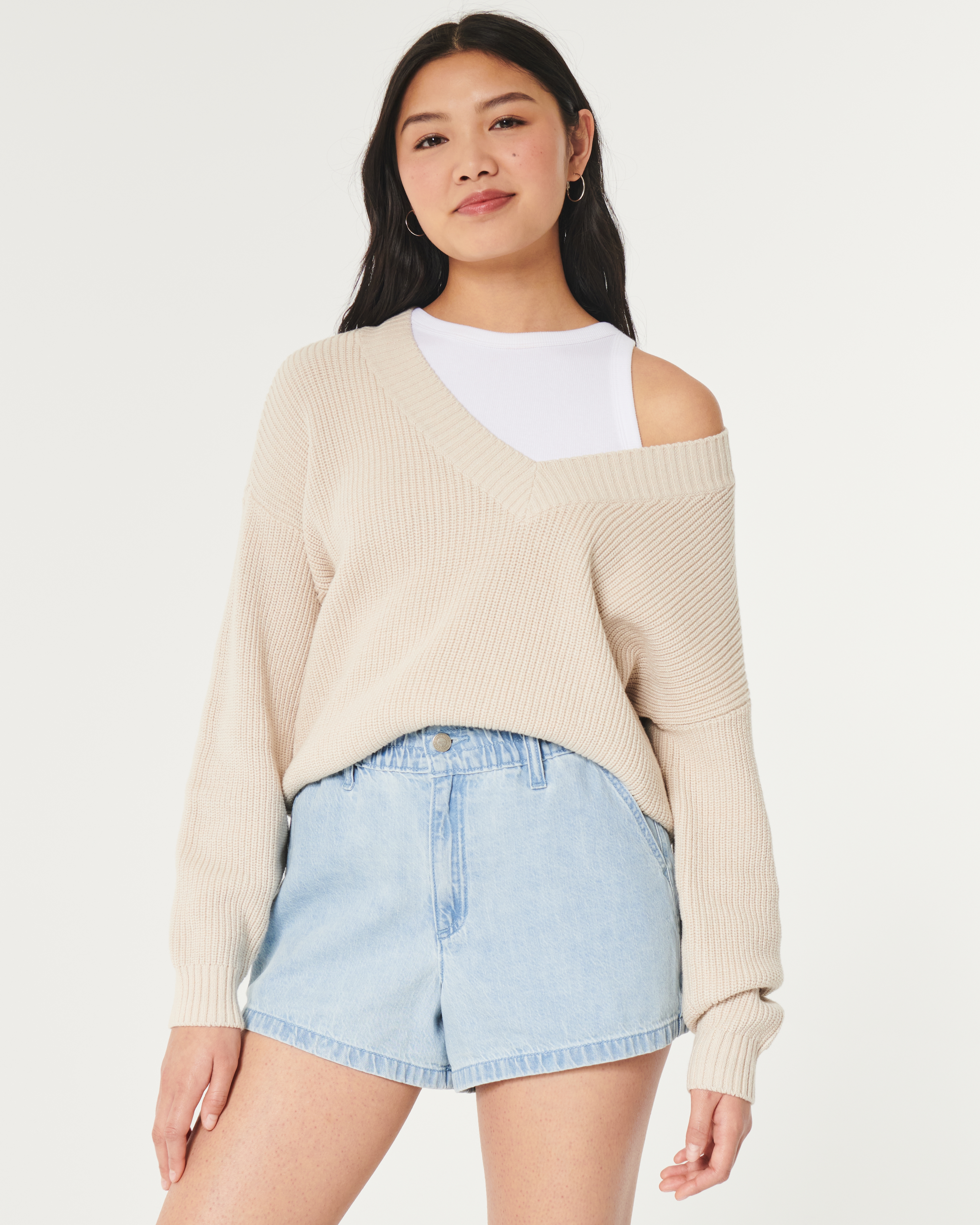Ultra High-Rise Light Wash Paper Bag Waist Denim Mom Shorts