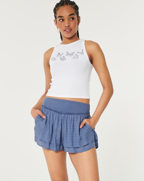 Ultra High-Rise Tiered Shorts, Blue