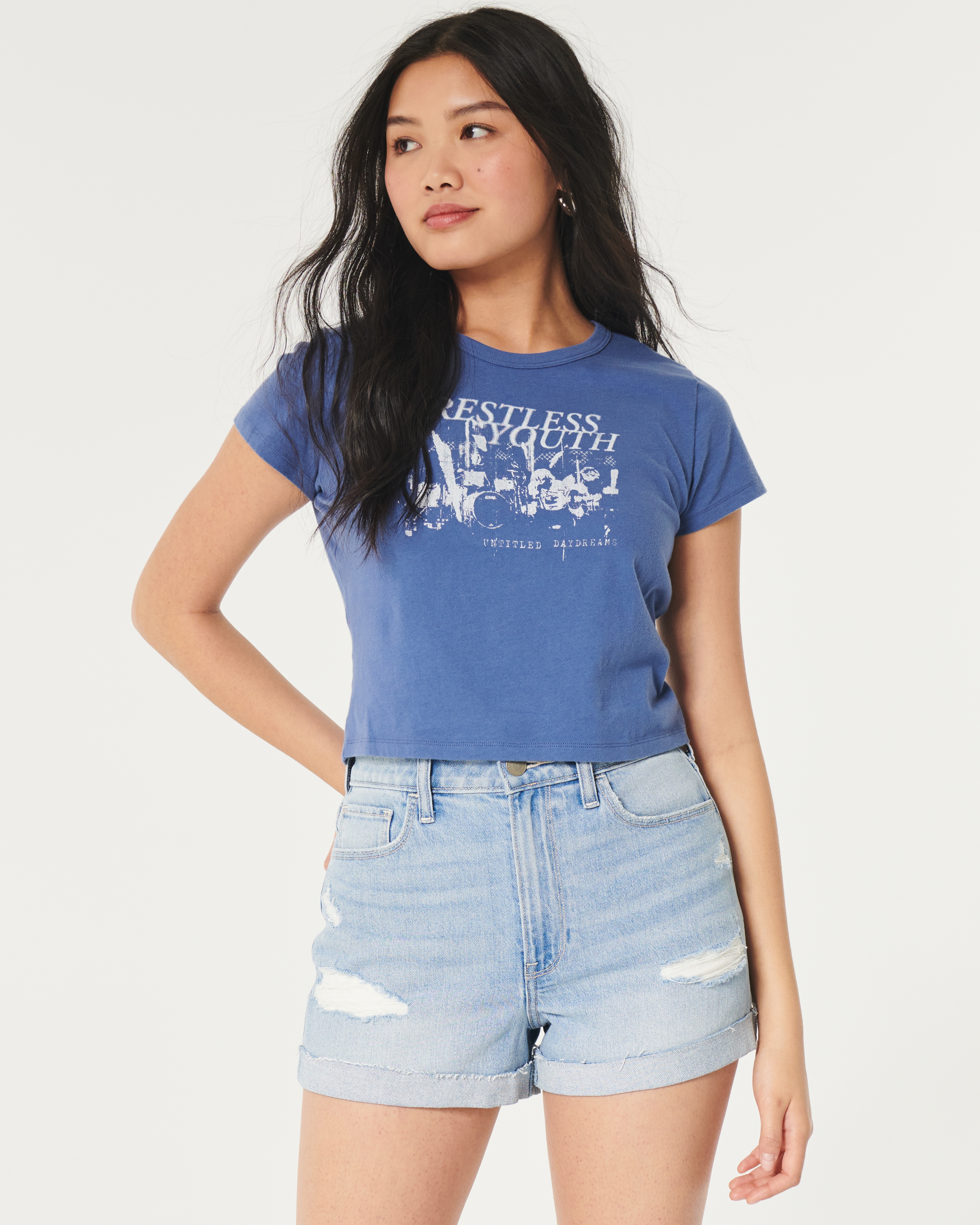 Ultra High-Rise Ripped Light Wash Denim Mom Shorts