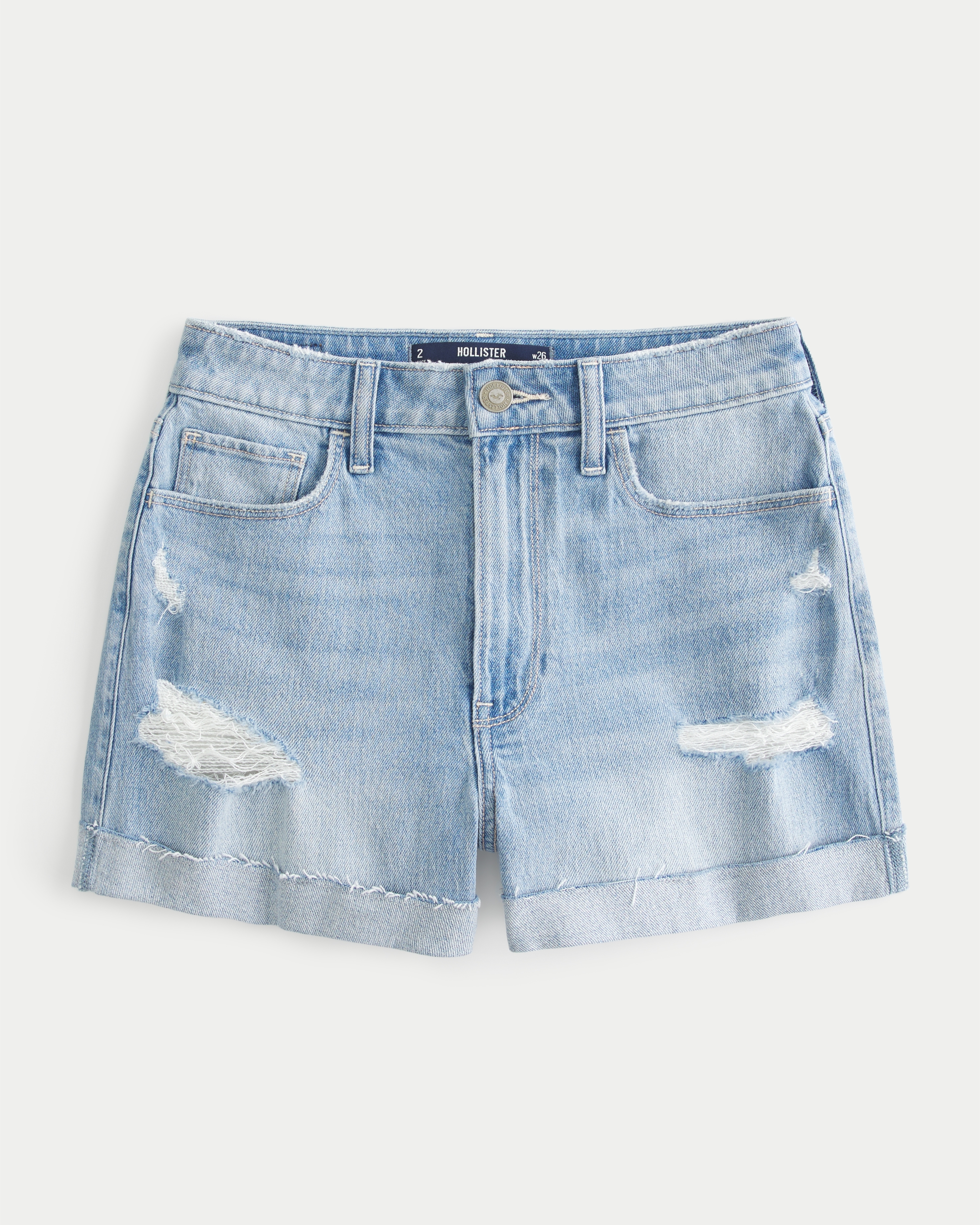 Ultra High-Rise Ripped Light Wash Denim Mom Shorts