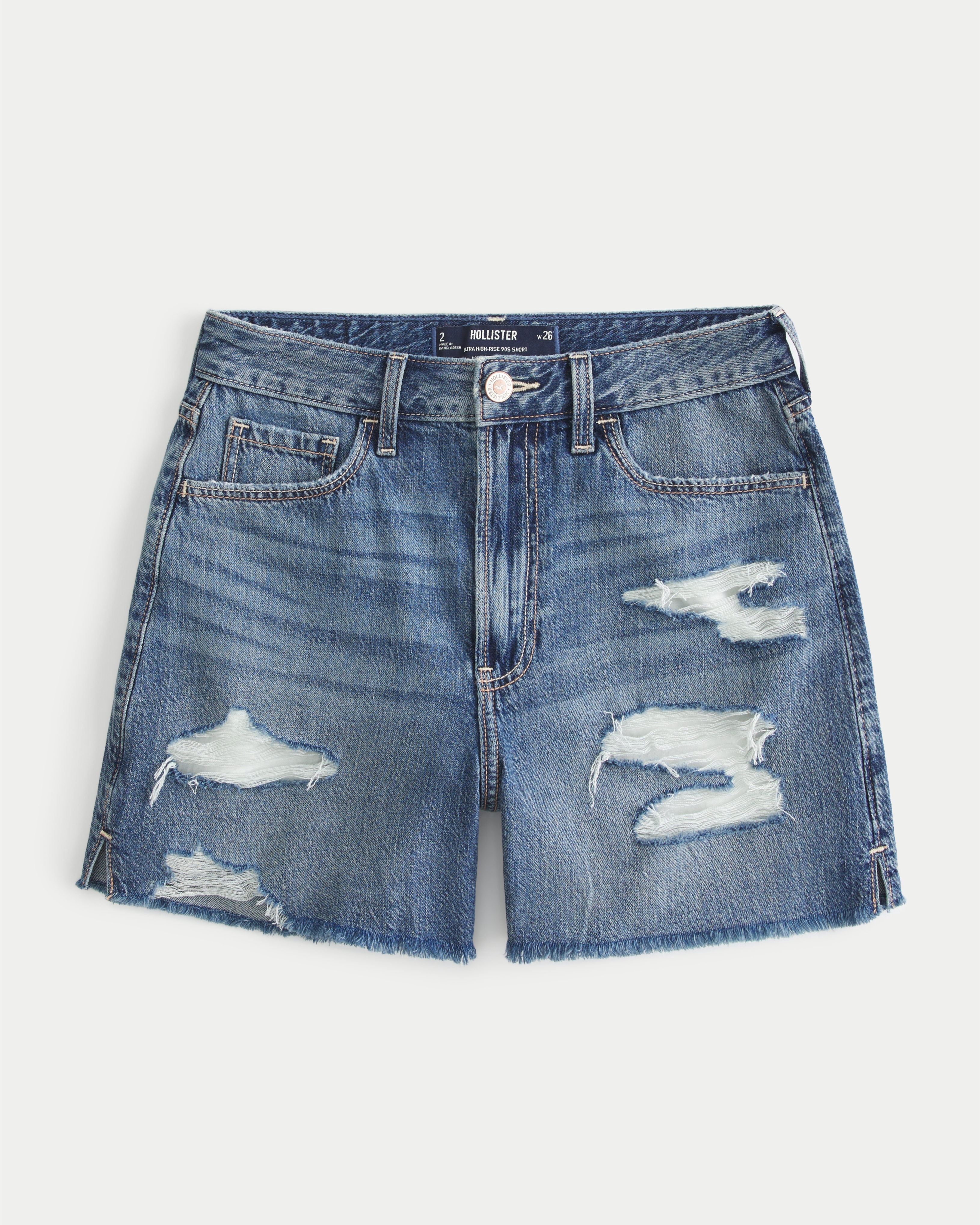 Women's Ultra High-Rise Ripped Medium Wash 90s Denim Shorts 5" | Women ...