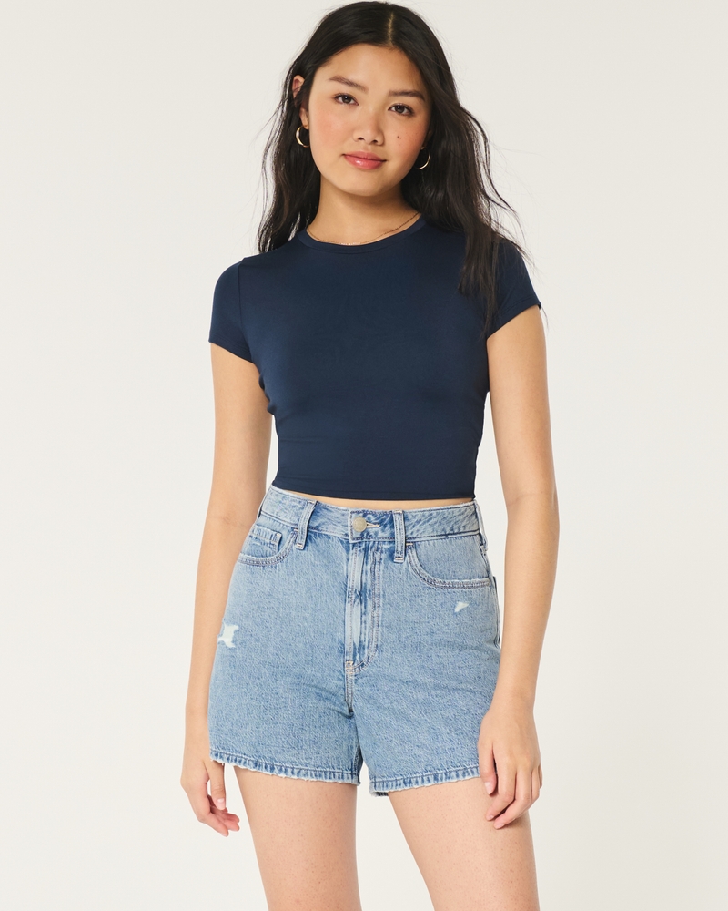 Ultra High-Rise Distressed Light Acid Wash 90s Denim Shorts