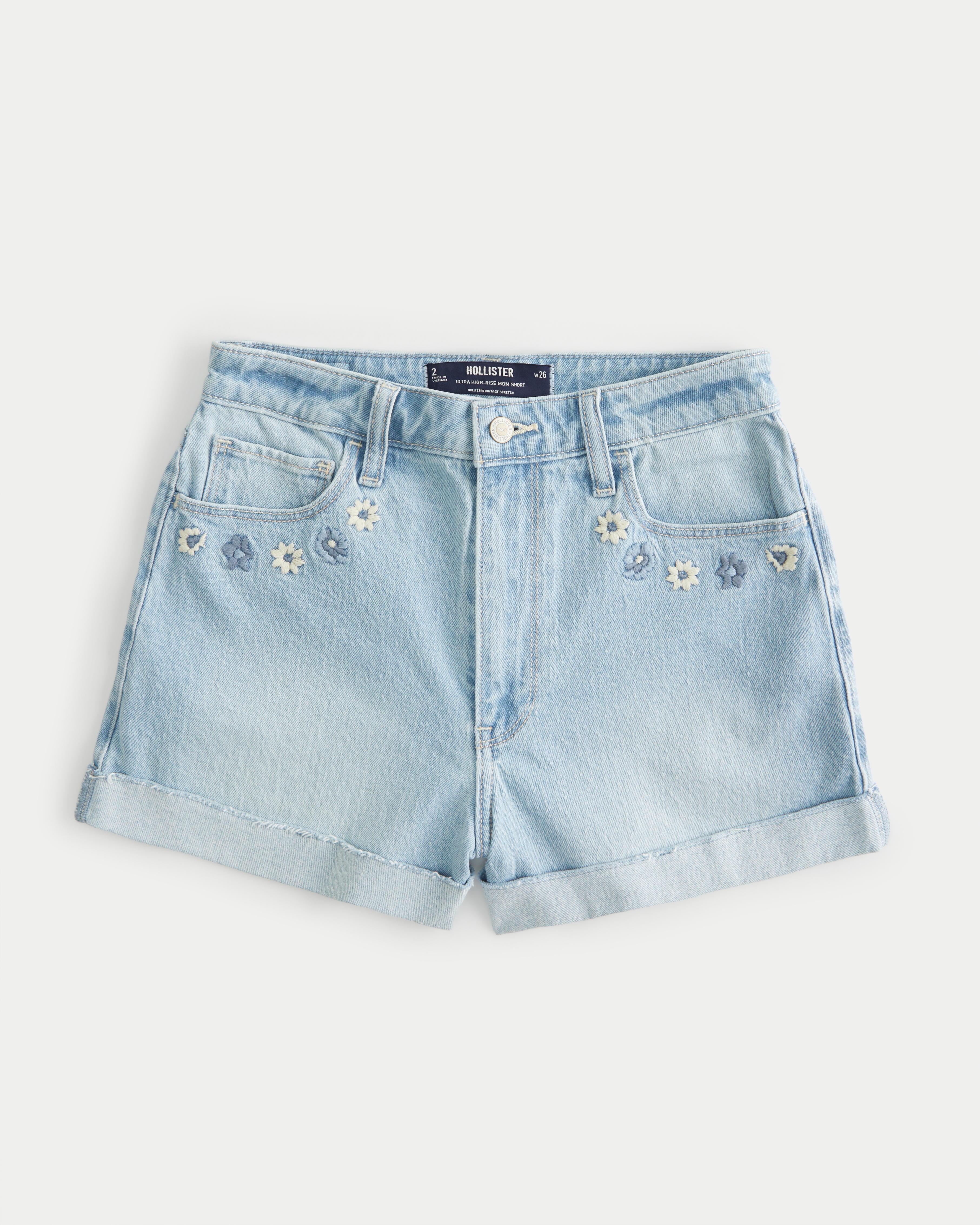 Women s Ultra High Rise Light Wash Paper Bag Waist Denim Mom Shorts Women s Clearance HollisterCo