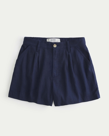 Women s Livvy Ultra High Rise Linen Blend Shorts in Navy Blue Size XL from Hollister