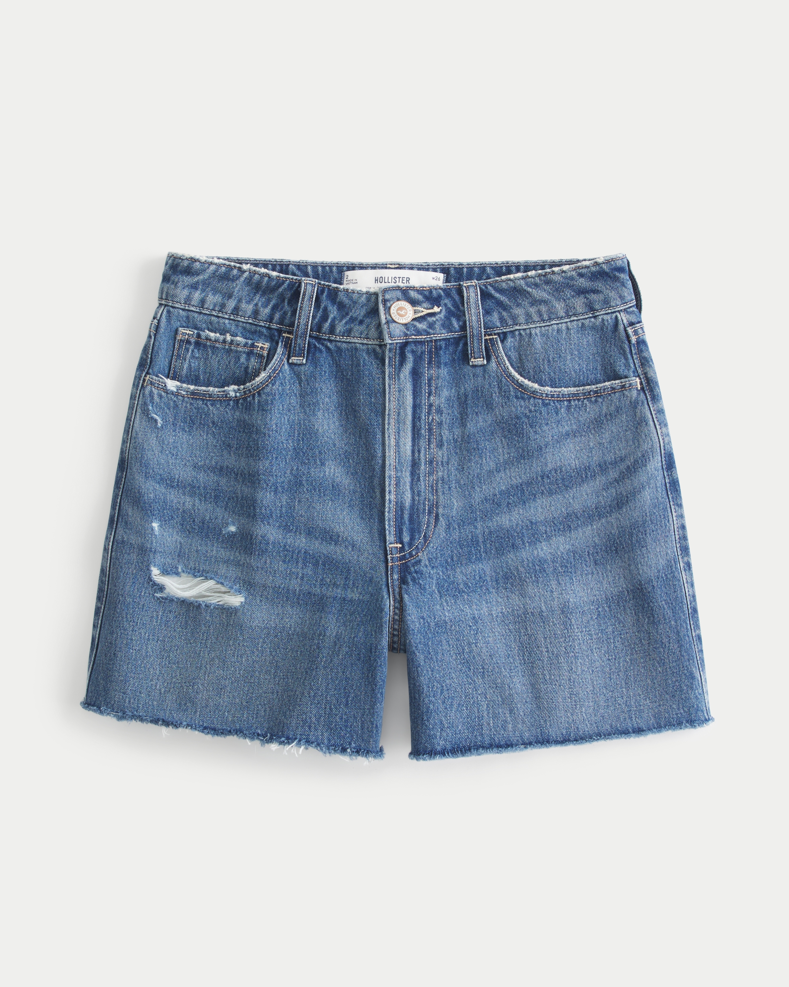 Women s Ultra High Rise Medium Wash Denim Shorts in Dark Ripped Wash Size 2 3 26W from Hollister