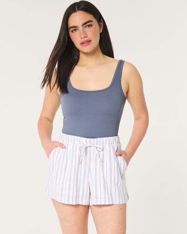 Hollister Ella Linen-Blend Pull-On Shorts, White Stripe