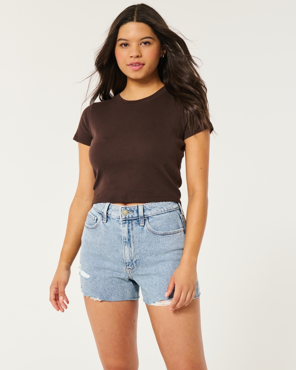 Ultra High-Rise Ripped Light Wash Denim Mom Shorts, Light Ripped