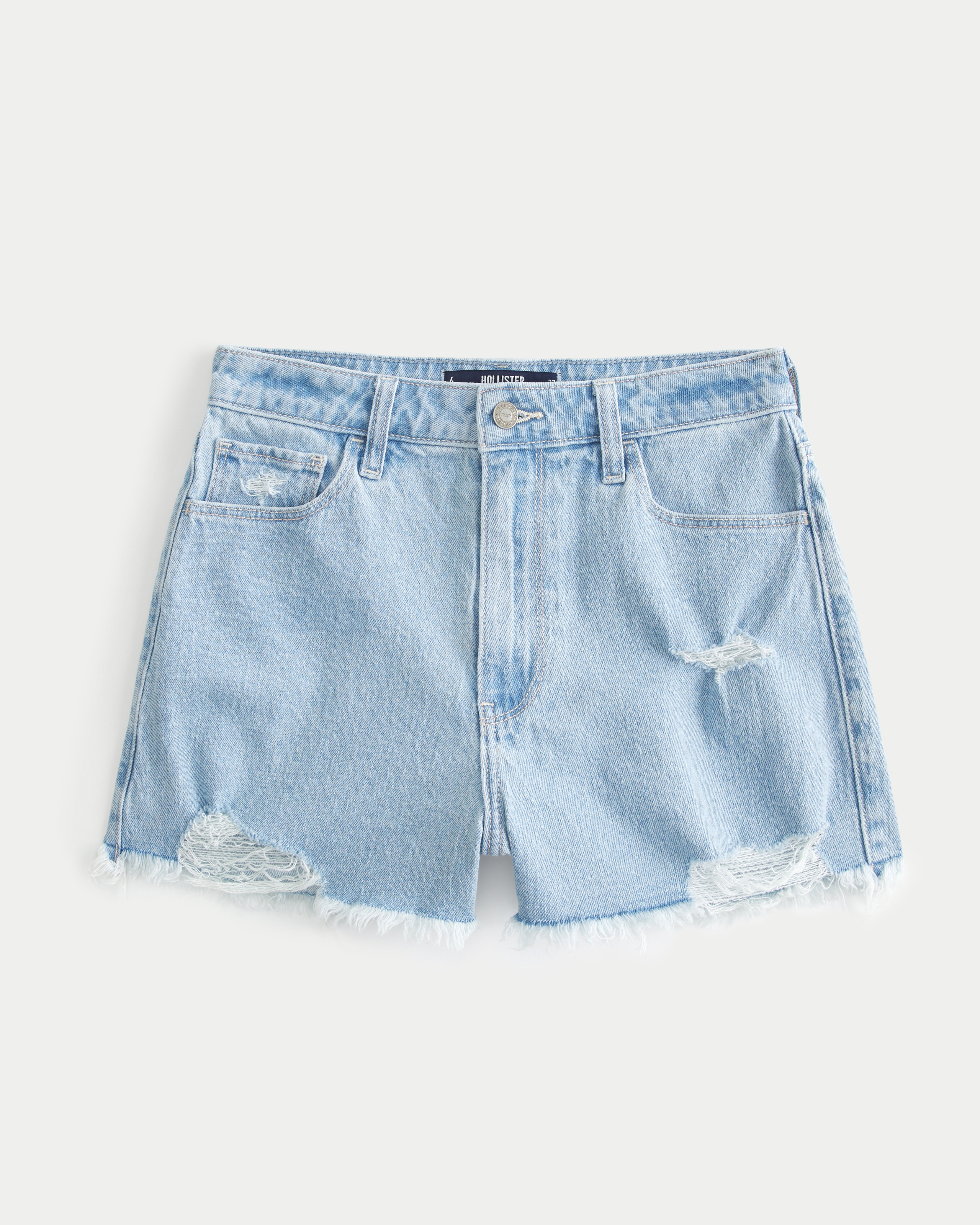 Ultra High-Rise Distressed Light Wash Denim Mom Shorts