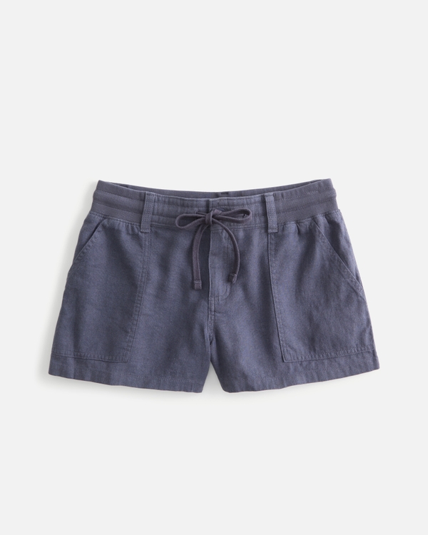 Linen-Blend Utility Shorts, Grey