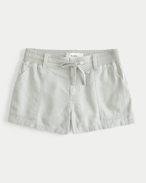 Linen-Blend Utility Shorts, Light Green Grey