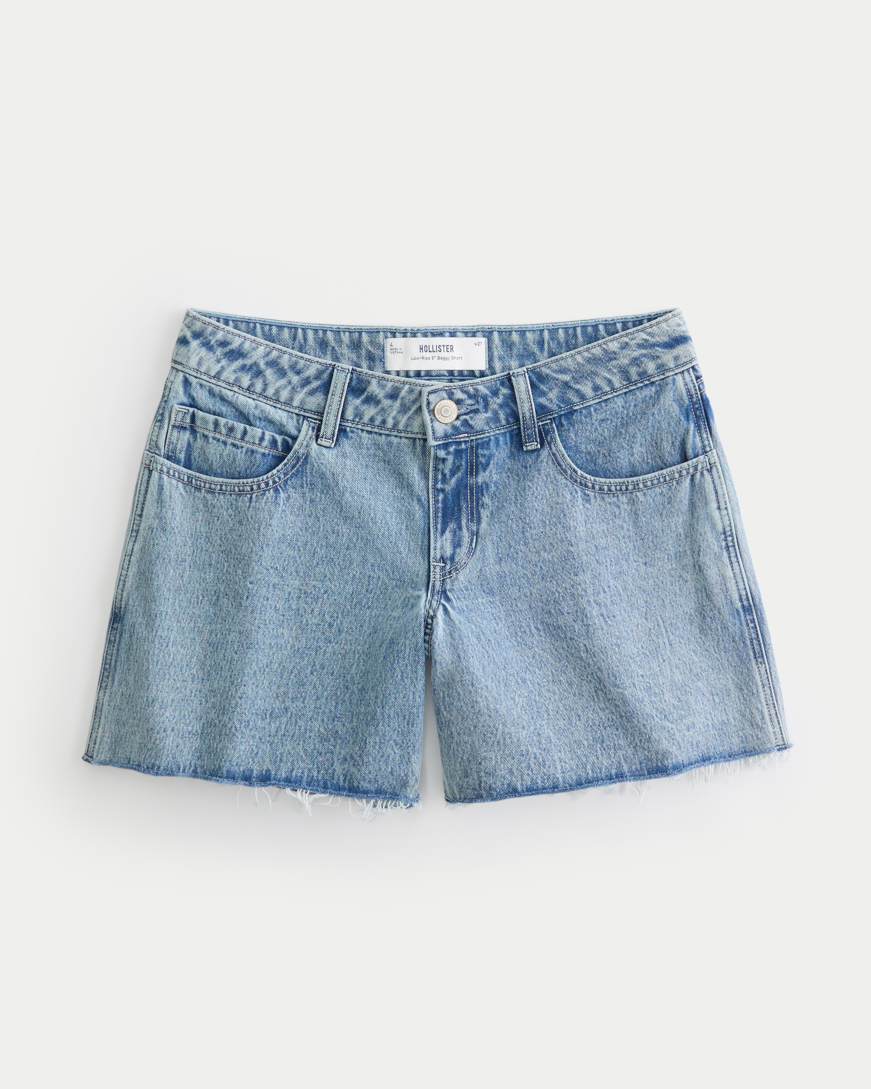 Women s Low Rise Distressed Medium Wash Baggy Denim Shorts 5 in Medium Ripped Size 00 0 24W from Hollister