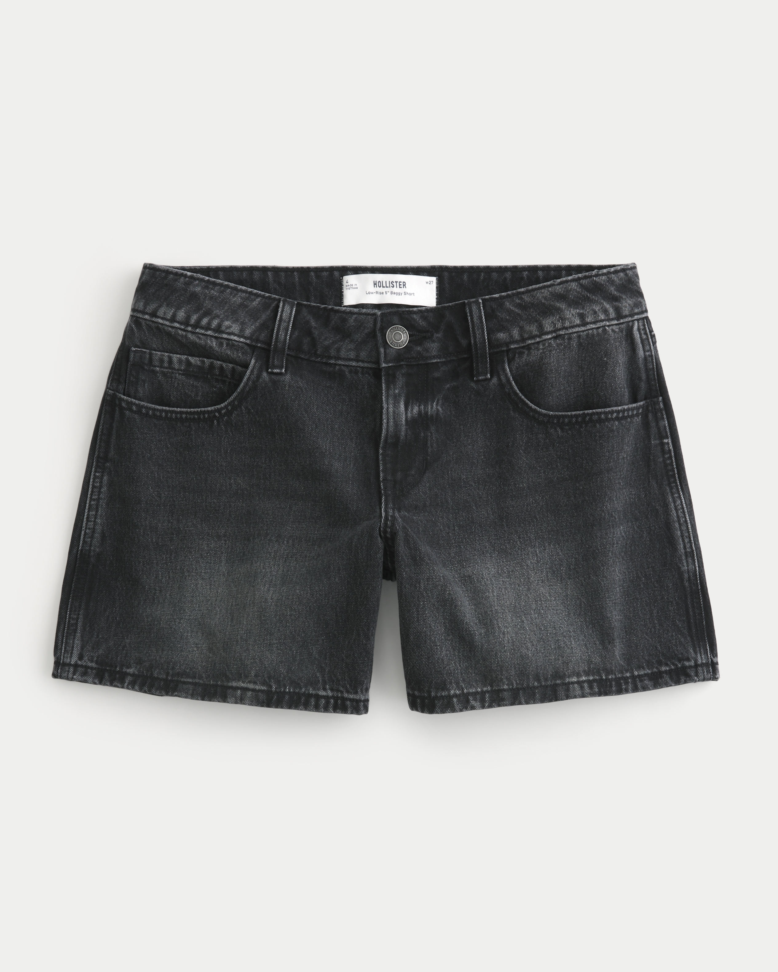 Low-Rise Washed Black Baggy Denim Shorts 5"