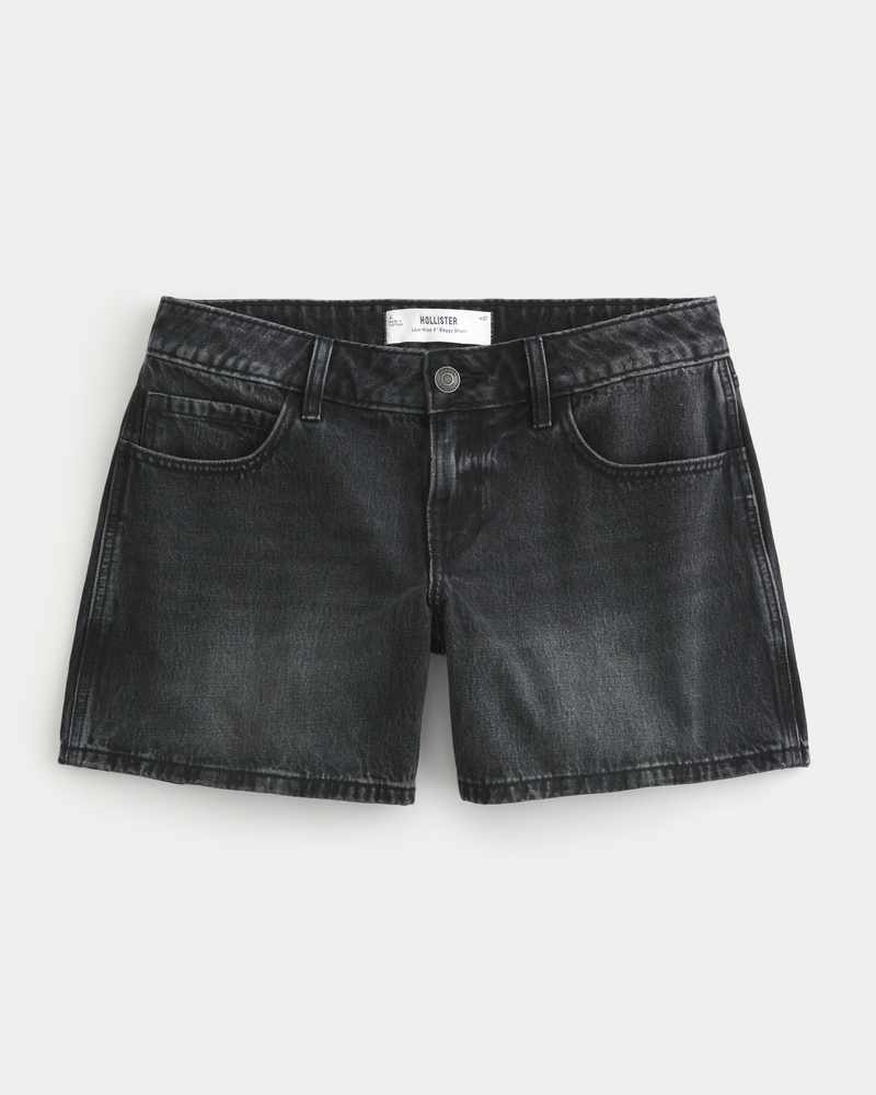 Women s Low Rise Washed Black Baggy Denim Shorts 5 in Washed Black Size 14 15 32W from Hollister