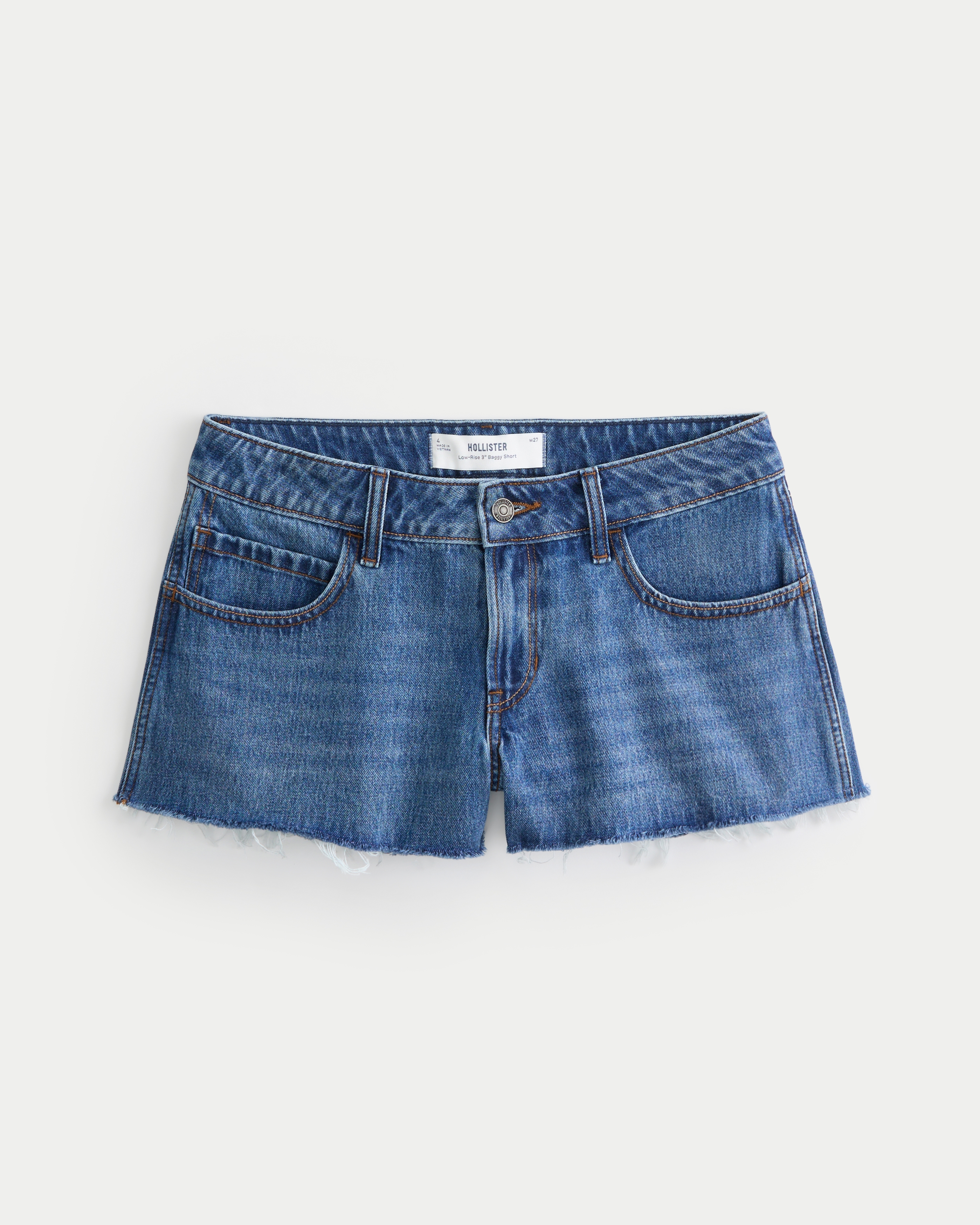 Low-Rise Medium Wash Baggy Denim Shorts 3"