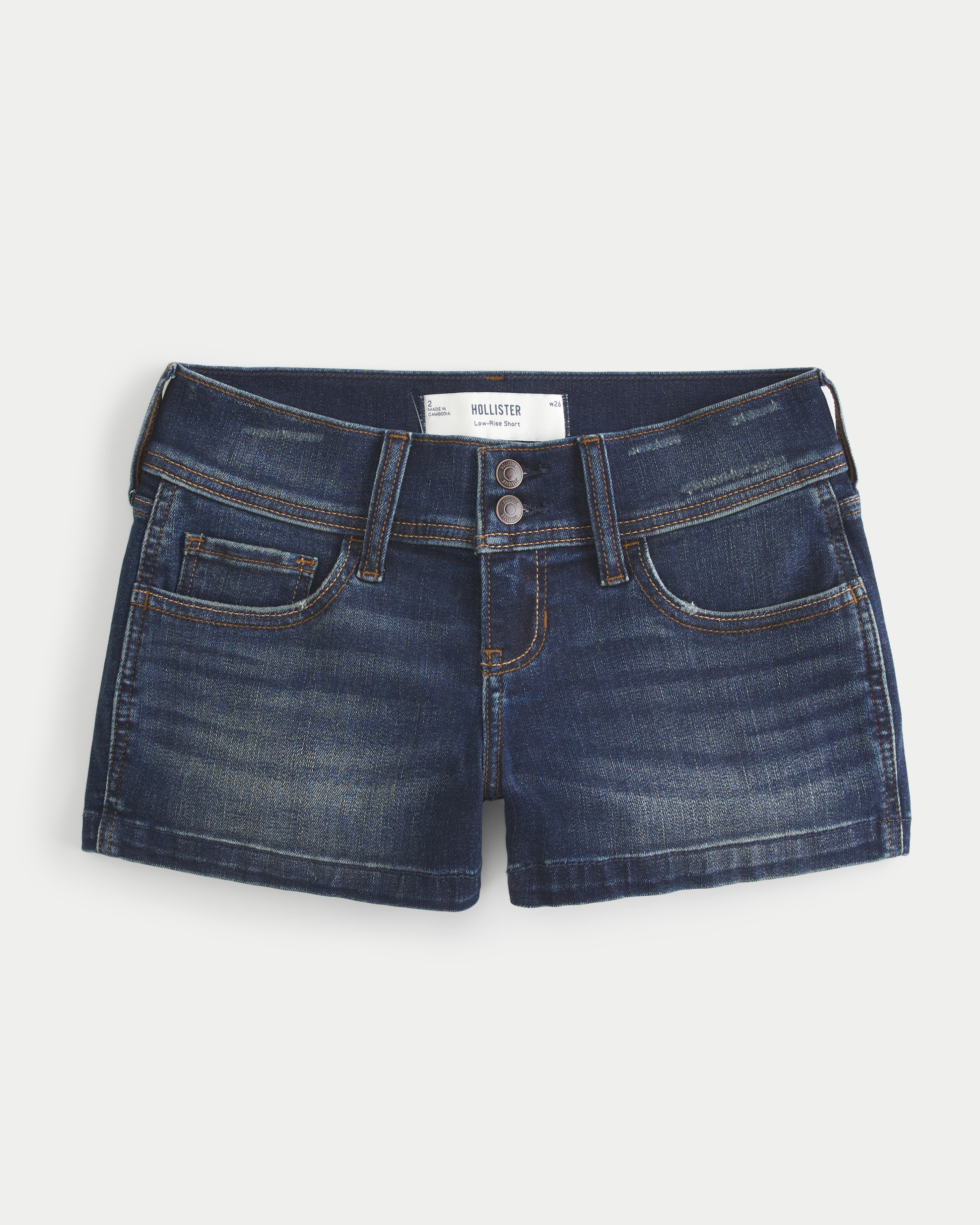 Low-Rise Dark Wash Denim Mini Shorts