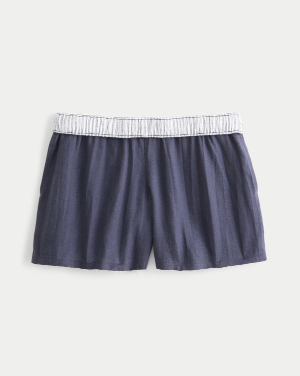 Mid-Rise Linen-Blend Shorts, Dark Gray