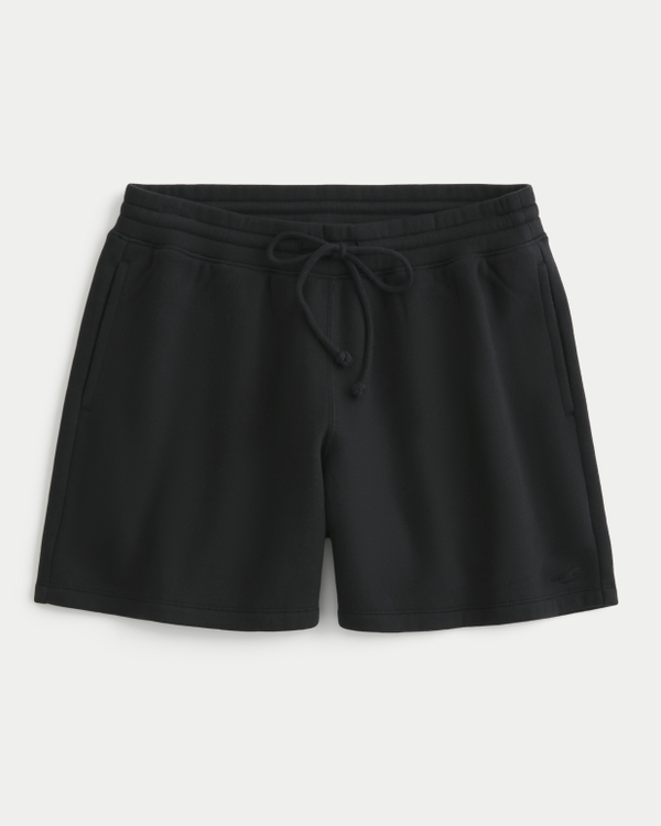 Low-Rise Baggy Fleece Shorts, Black