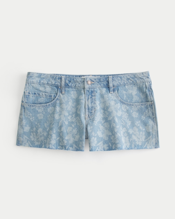 Low-Rise Floral Print Baggy Denim Shorts 3", Light