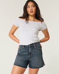 Curvy High-Rise Dark Wash Relaxed Denim Shorts 5"