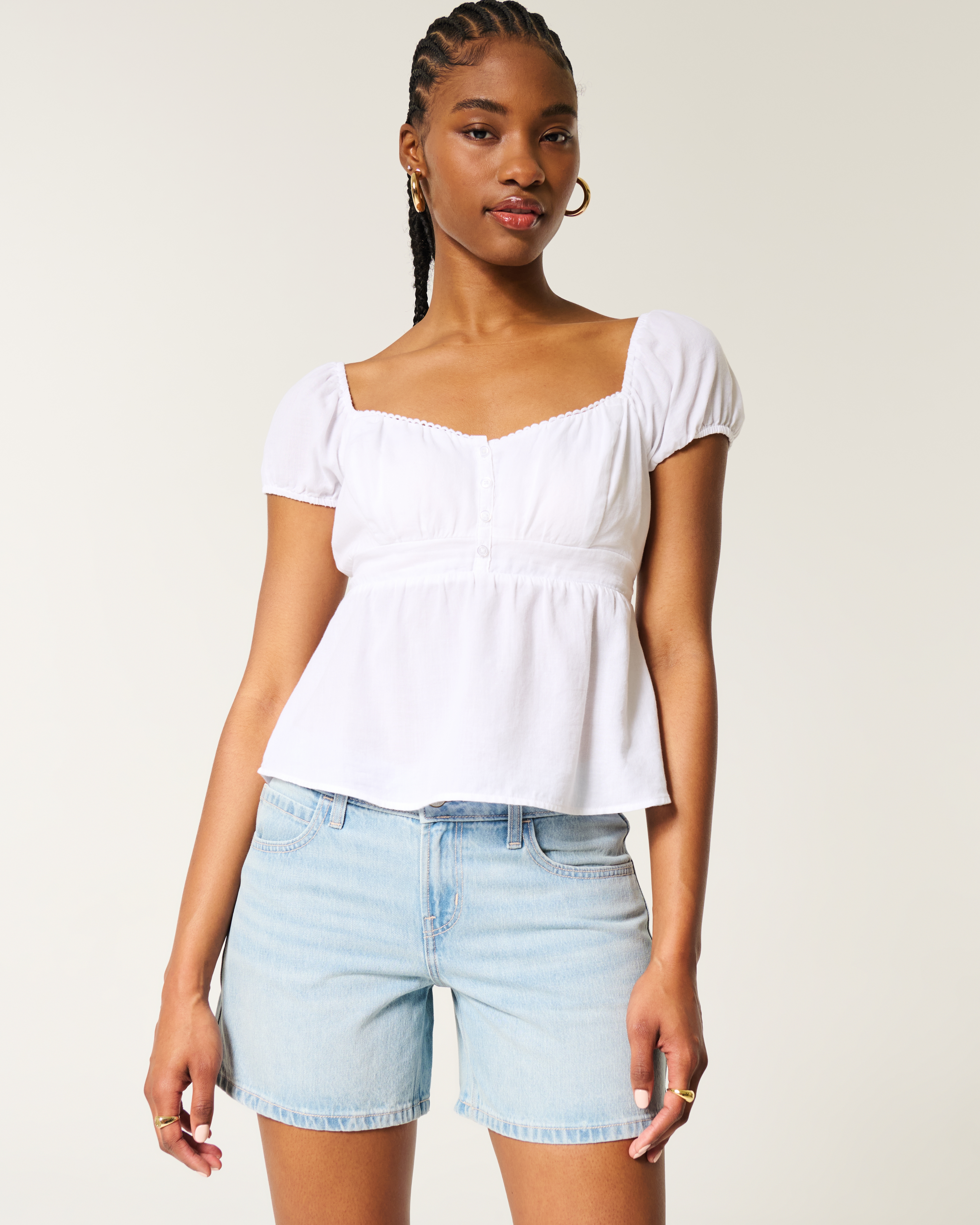 Low-Rise Light Wash Baggy Denim Carpenter Shorts 5"