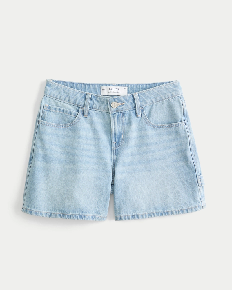 Low-Rise Light Wash Baggy Denim Carpenter Shorts 5"