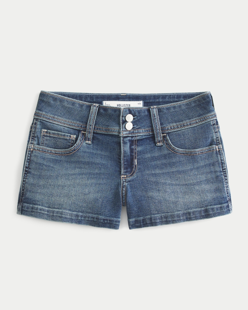 Women's Low-Rise Medium Wash Denim Shortie Shorts Women's