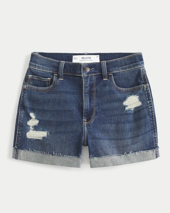Women's High-Rise Ripped Dark Wash Denim Shortie Shorts Women's
