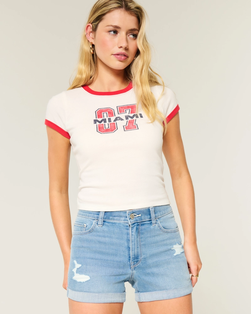 High-Rise Medium Wash Denim Shortie Shorts