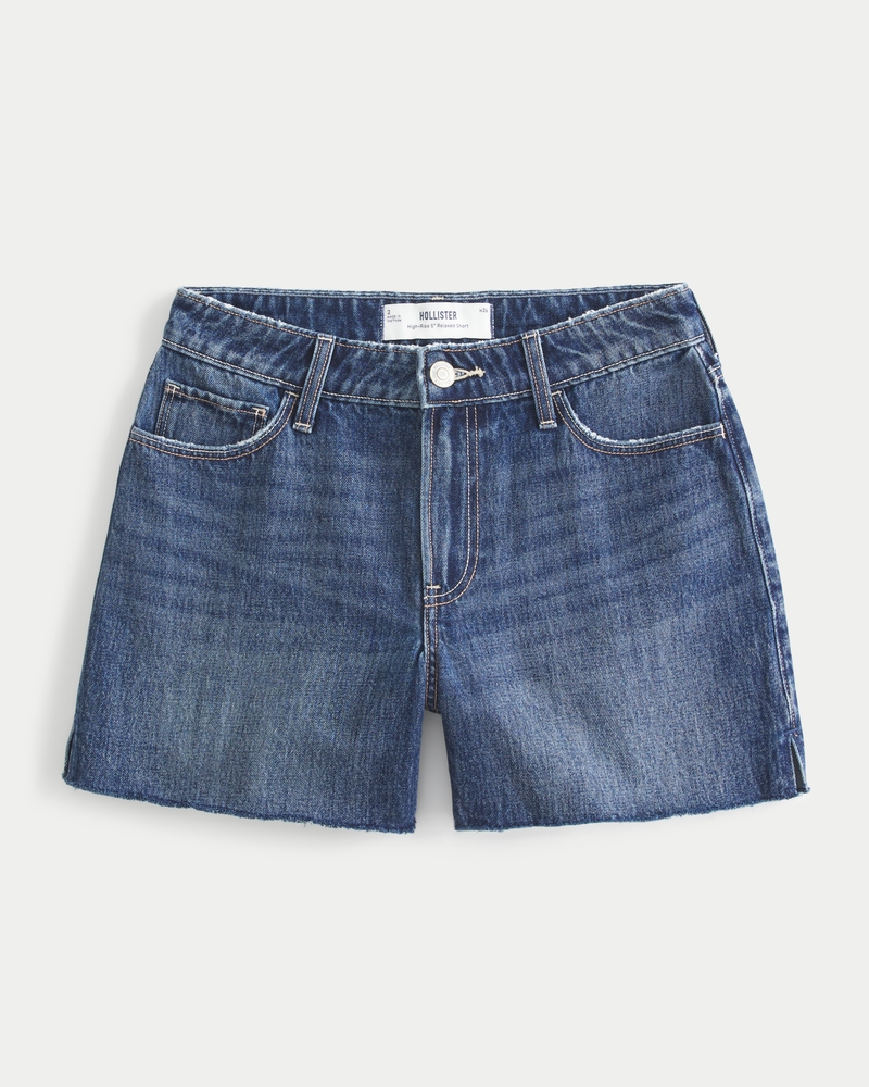 High-Rise Medium Dark Wash Relaxed Denim Shorts 5"