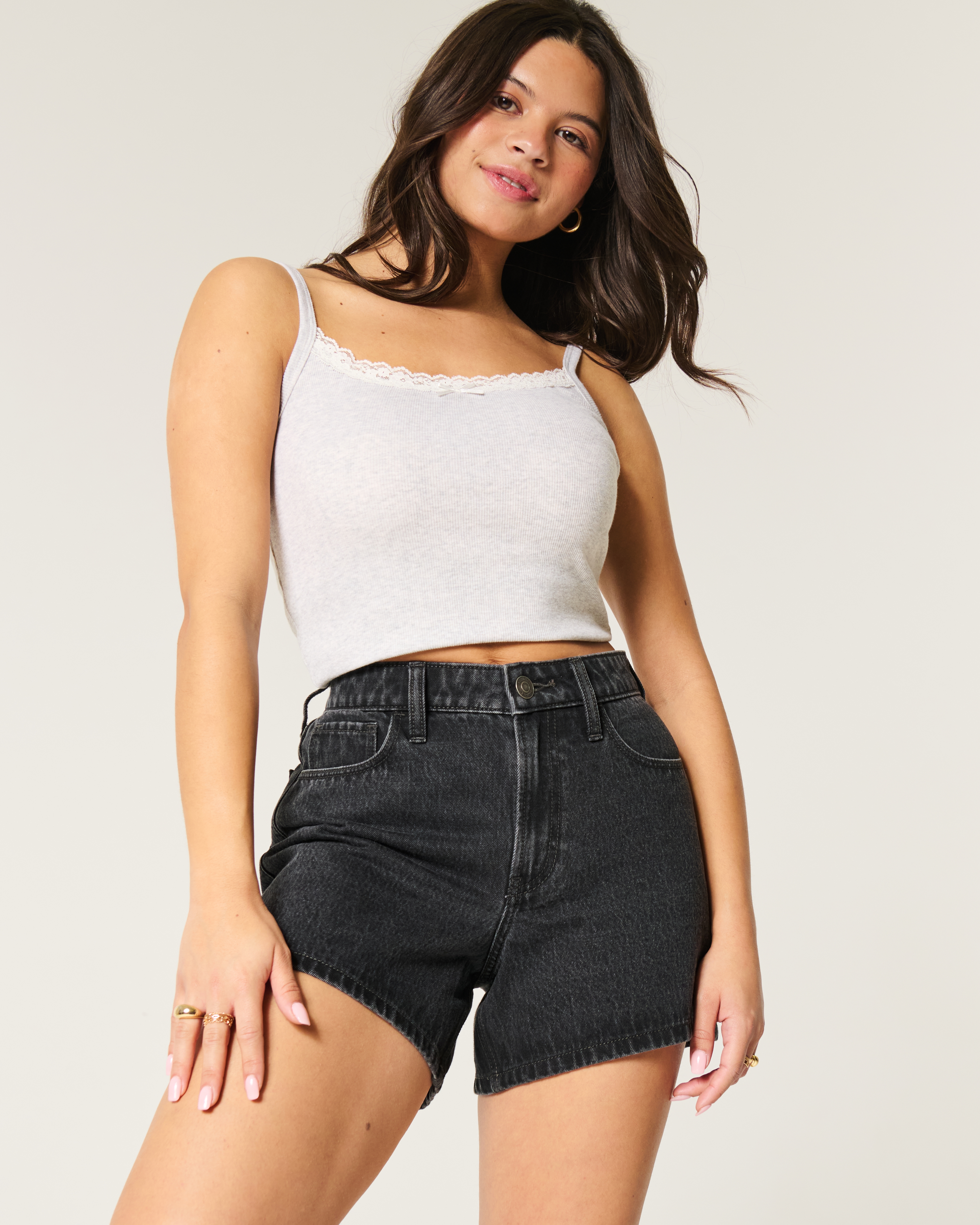 High-Rise Washed Black Relaxed Denim Shorts 5"