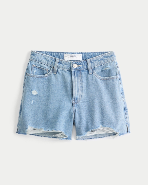 High-Rise Ripped Medium Wash Relaxed Denim Shorts 5", Medium view 2