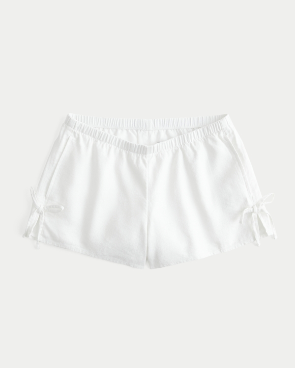 Linen-Blend Side Bow Soft Shorts, White view 2