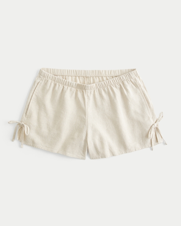 Linen-Blend Side Bow Soft Shorts, Light Brown view 2