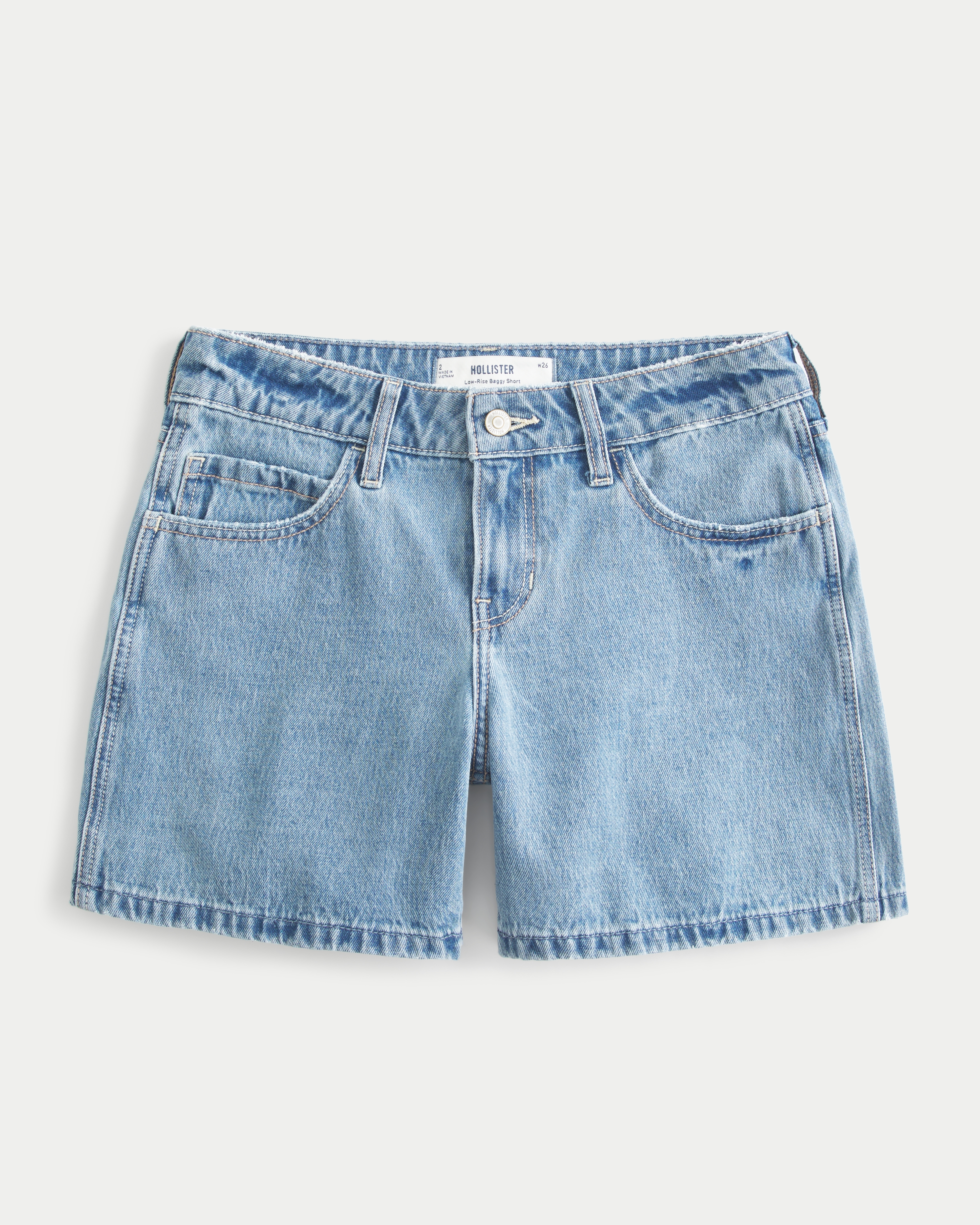 Low-Rise Medium Wash Baggy Denim Shorts 5"