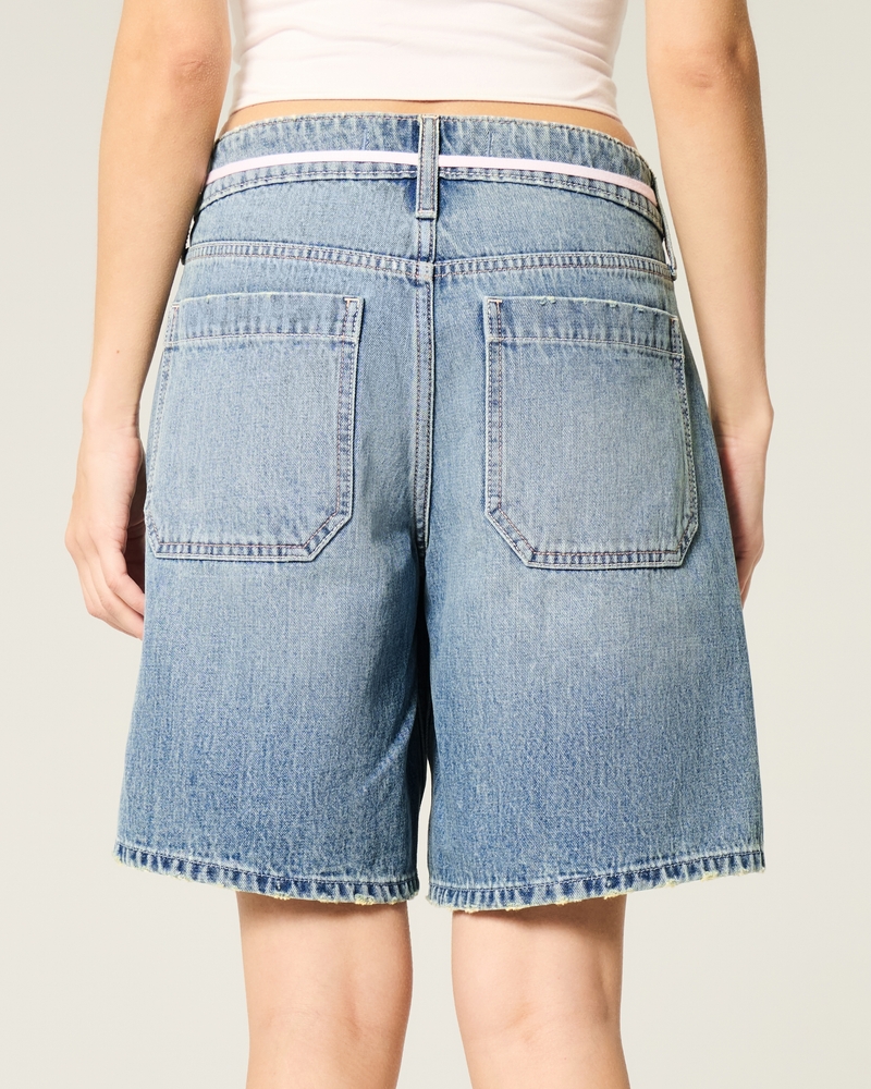 Low-Rise Shoelace Waist Baggy Denim Shorts