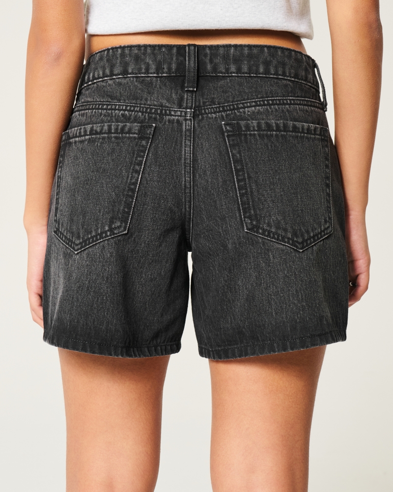 Low-Rise Washed Black Baggy Denim Shorts 5"