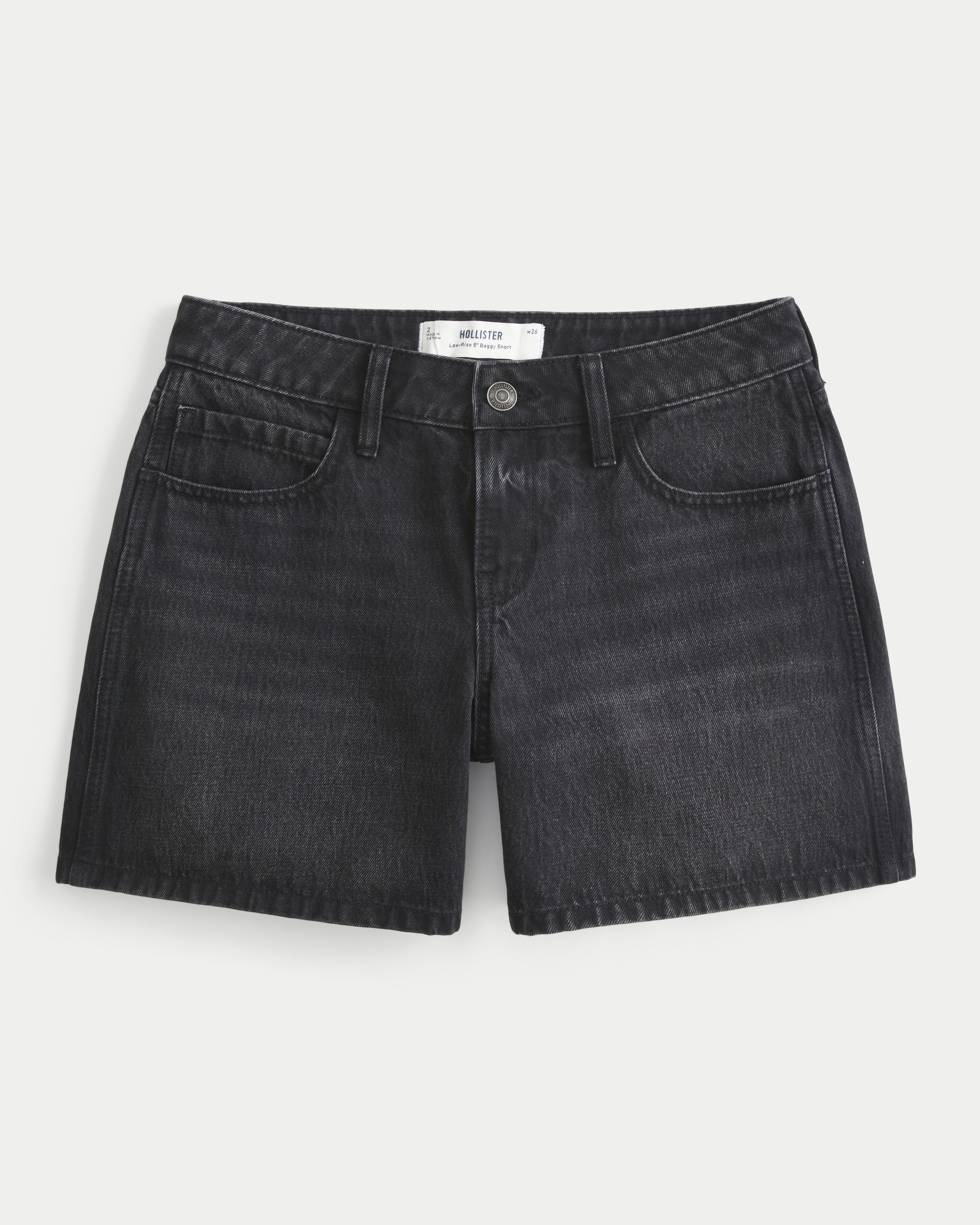 Low-Rise Washed Black Baggy Denim Shorts 5"